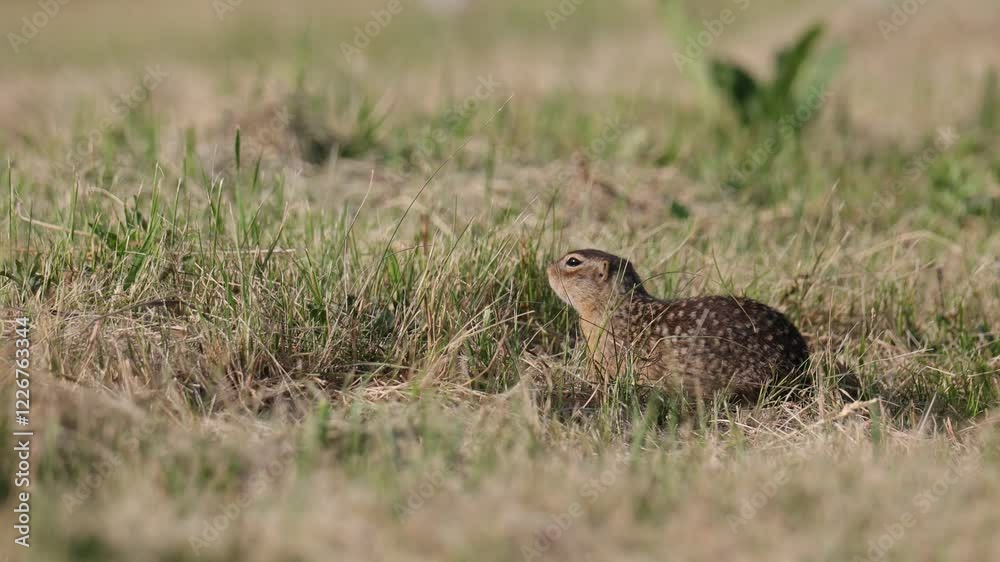 Speckled ground squirrel animal running on grass Speckled ground squirrel animal running on grass