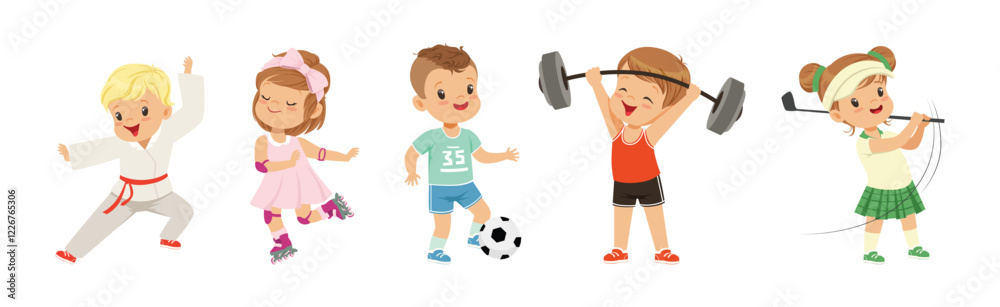 Obraz premium Happy Children Playing Sport and Doing Physical Activity Vector Set