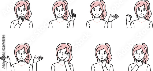 若い女性の表情セット