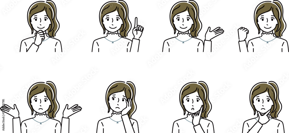 若い女性の表情セット