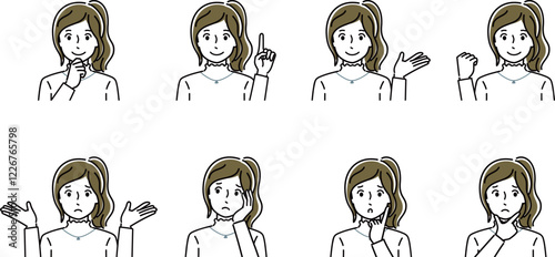 若い女性の表情セット