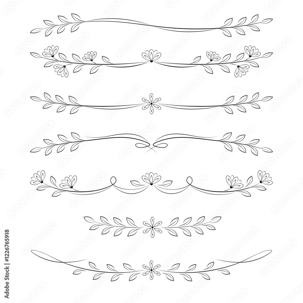 Collection of hand drawn floral dividers and borders vector decorative elements Collection of hand drawn floral dividers and borders vector decorative elements