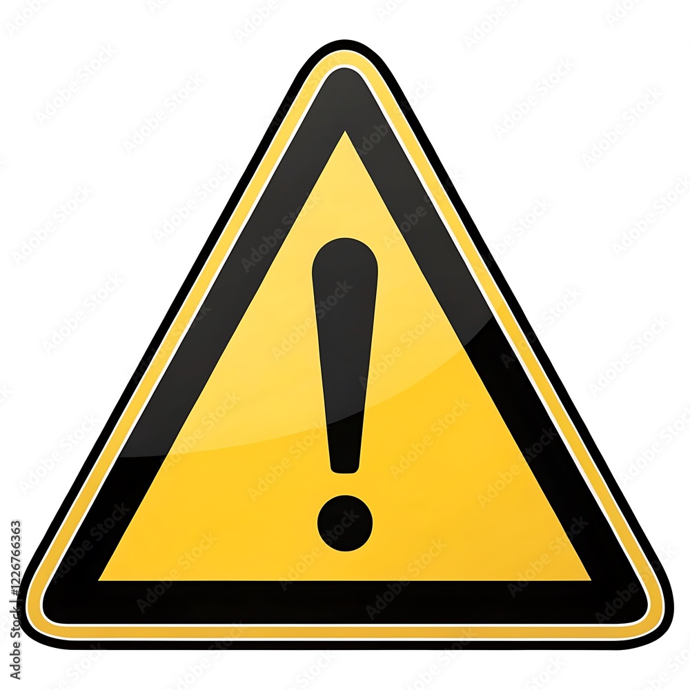 A triangular yellow warning sign with a black exclamation mark isolated on Transparent A triangular yellow warning sign with a black exclamation mark isolated on Transparent