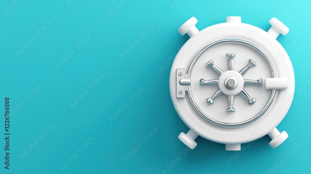 Fototapeta premium A white safe door against a teal background, symbolizing security and protection for valuables.