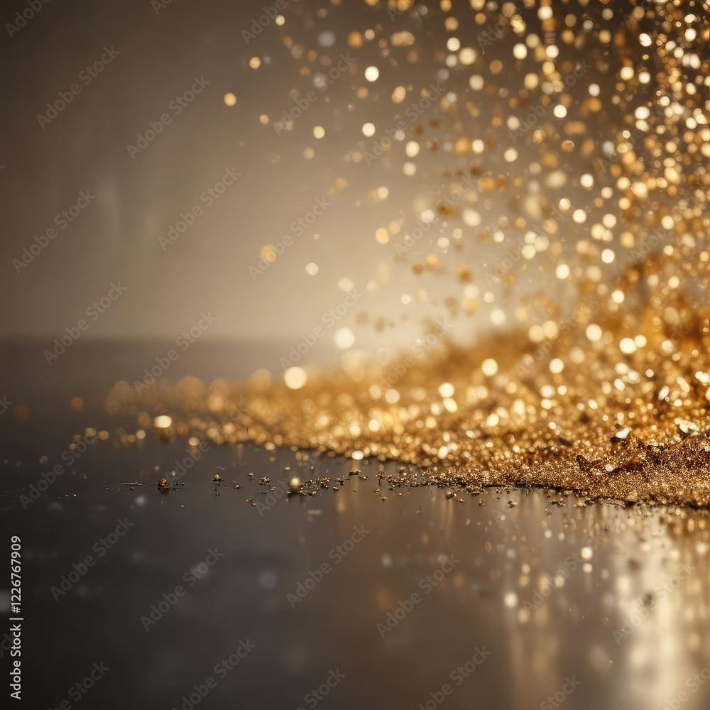 High Contrast Gold Defocused Glitter Background with White Space, defocused glitters, sharp focus