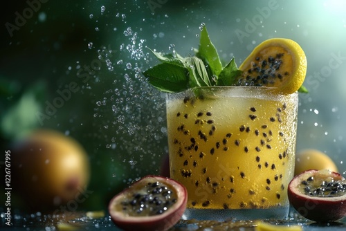 A close-up shot of a refreshing glass of fruit juice, perfect for a summer afternoon or as a promotional image photo