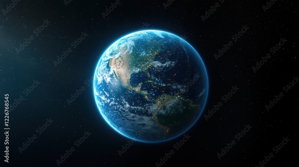 Fototapeta premium earth futuristic Holographic projection of earth with data streams, visualizing big data and the interconnectedness of information