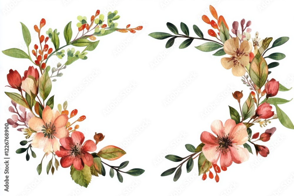 Naklejka premium Autumn floral border design featuring vibrant leaves and blossoms for seasonal decor and crafts. Ideal for invitations, stationery, or home embellishments