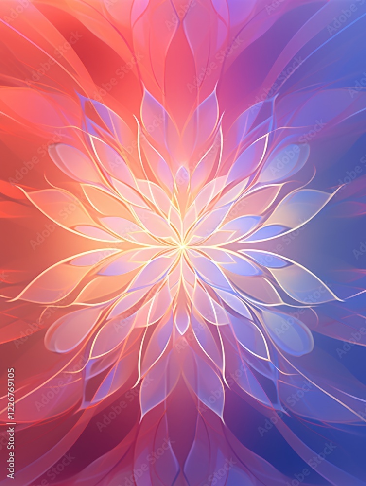 Obraz premium Blue pink abstract gradient with floral line art