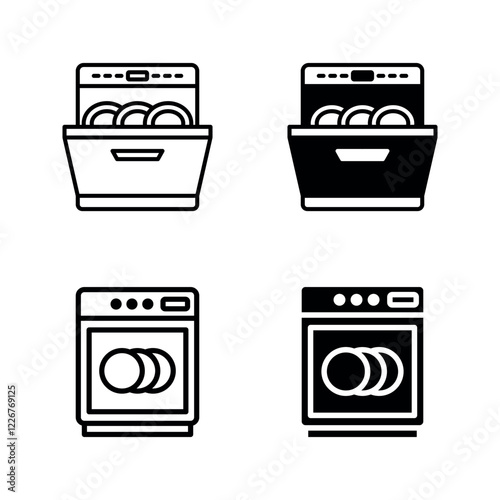 Dishwasher icon set color editable on white background