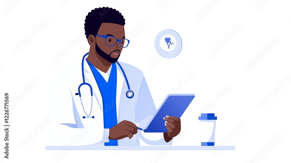 Male doctor reviewing patient data on a tablet. Male doctor reviewing patient data on a tablet.
