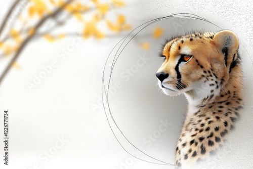 Majestic Cheetah Profile with Subtle Floral Accents and Soft Background for Nature Lovers and Wildlife Enthusiasts photo