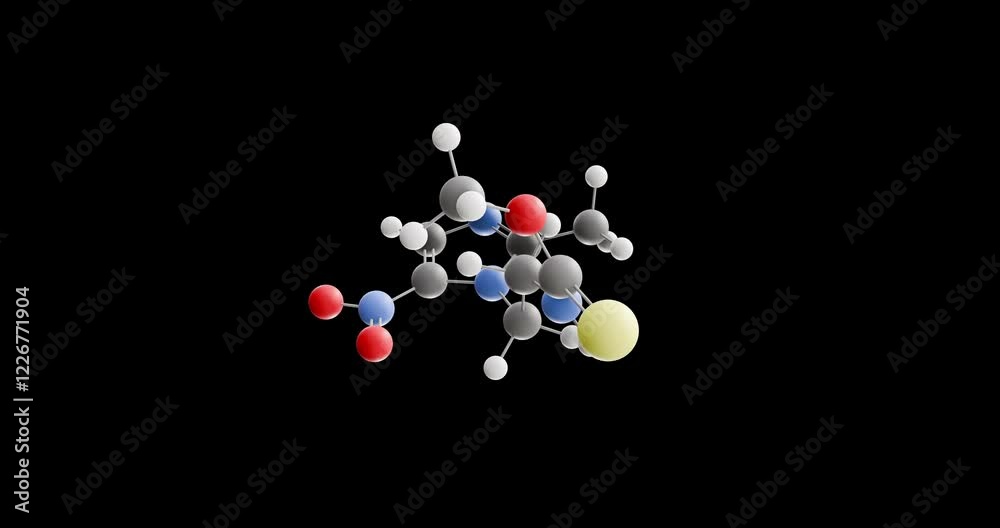 Carnidazole molecule, rotating 3D model of antiprotozoal drug, looped video on a black background Carnidazole molecule, rotating 3D model of antiprotozoal drug, looped video on a black background