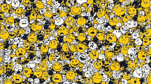 Seamless cartoon smileys pattern for comics flyleaf or backdrop design with crying, laughing, smiling, sore and offended comics faces randomly scattered over white background