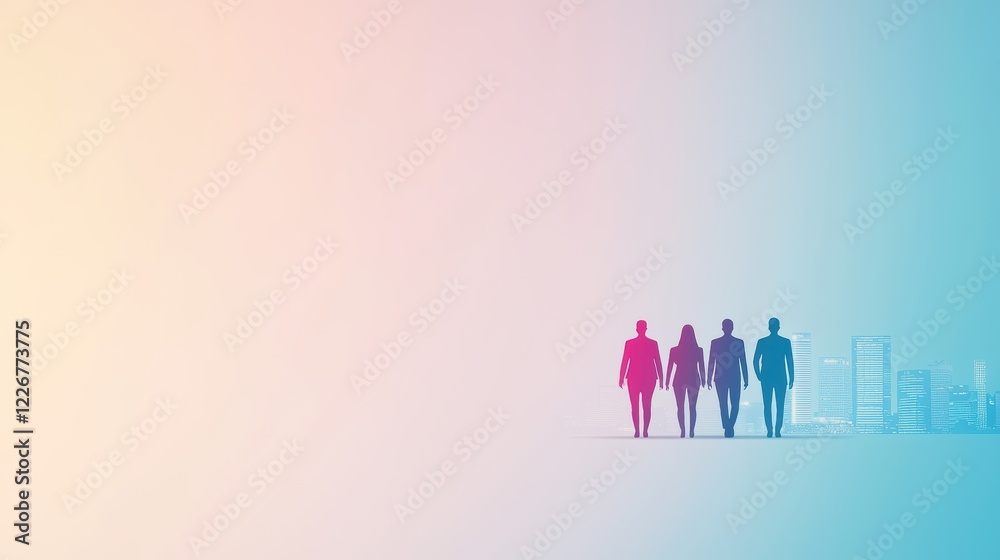 Fototapeta premium Colourful Silhouette Group Harmony Colorful silhouettes blending together seamlessly, representing harmony and balance, white background