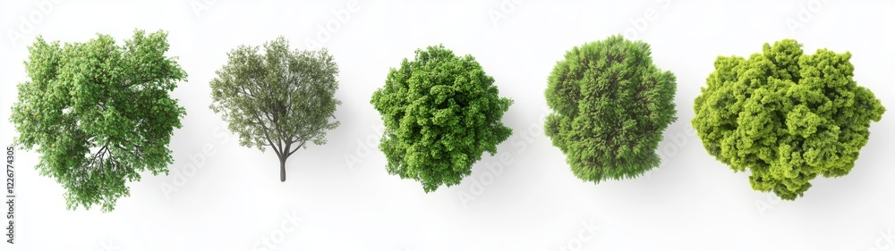 Obraz premium Cutout top view trees set landscaping 3d render on white background 