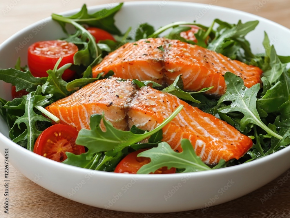 A dish of fresh salmon served in a lettuce wrap. A healthy and appetizing meal option. A dish of fresh salmon served in a lettuce wrap. A healthy and appetizing meal option.
