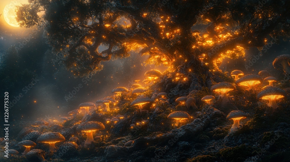 Glowing Mushroom Forest Night Tree Fantasy Art Glowing Mushroom Forest Night Tree Fantasy Art