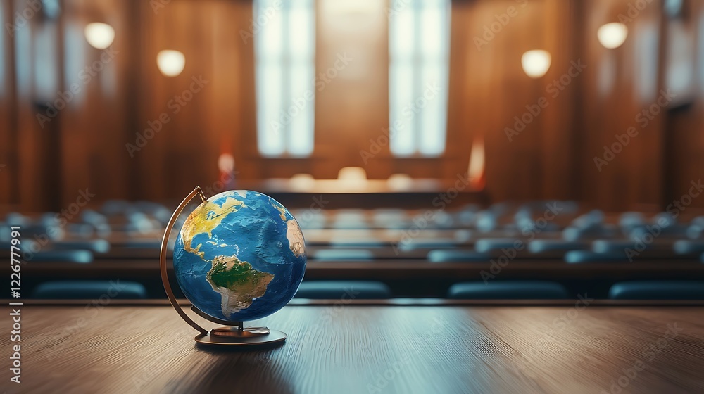 Globe in Courtroom Showing Justice and Global Perspective Globe in Courtroom Showing Justice and Global Perspective