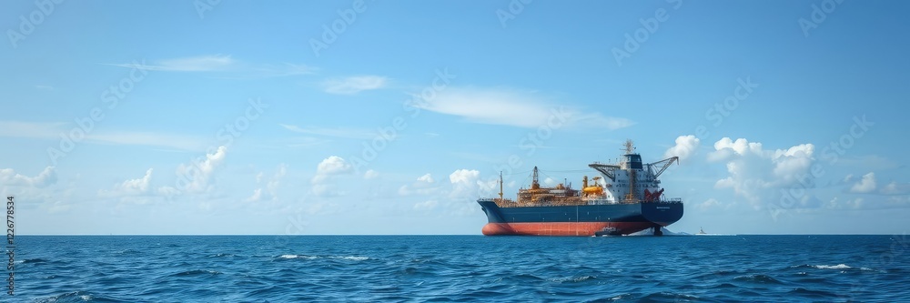 Oil rig in the Gulf of Mexico with a large oil tanker ship in the background, offshore drilling, industrial equipment Oil rig in the Gulf of Mexico with a large oil tanker ship in the background, offshore drilling, industrial equipment