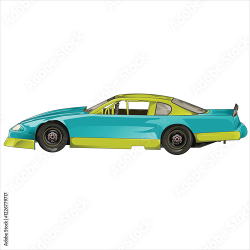 Outline blue racing car, isolated on a black background, for t-shirt design, print, and for business, purposes.