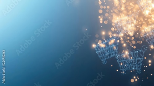 shopping cart network interface online shopping Multiple shopping cart icons connected to a central network, futuristic design, representing the interconnectedness of online commerce photo