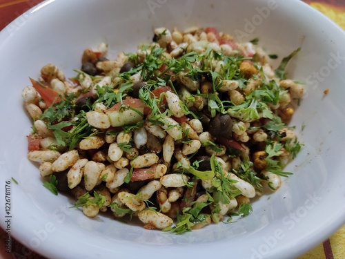 Close up of Bhel puri Indian namkeen (snacks)