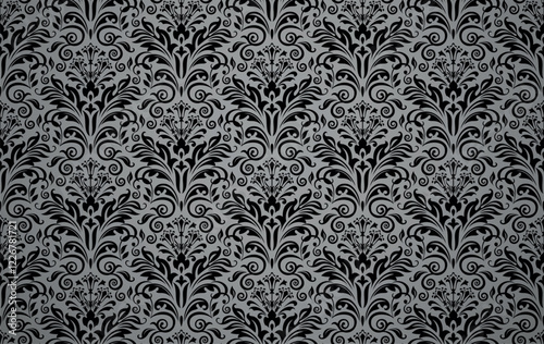 Wallpaper in the style of Baroque. Seamless vector background. Gray and black floral ornament. Graphic pattern for fabric, wallpaper, packaging. Ornate Damask flower ornament.
