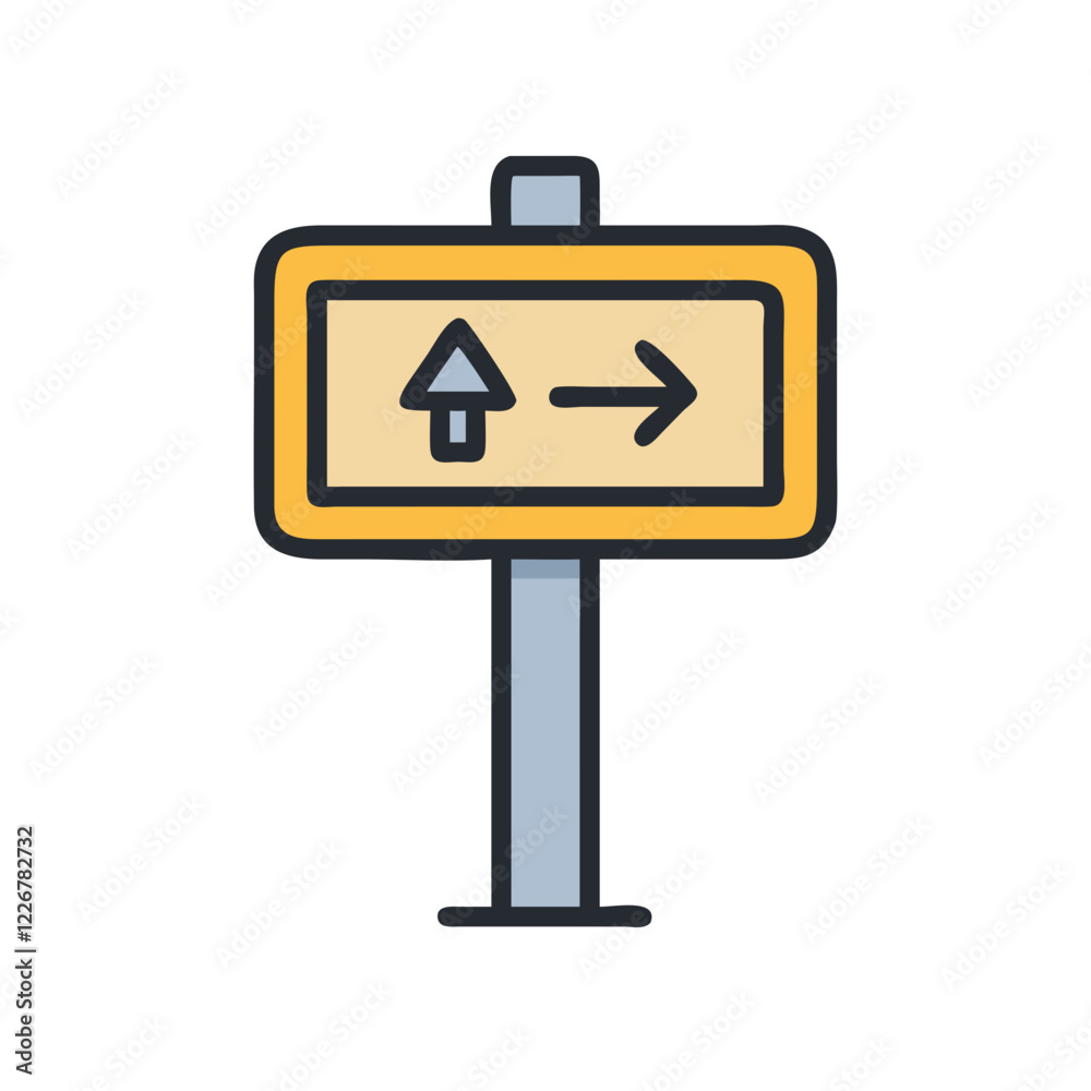 Road Sign Icon indicating straight and right turn directions Road Sign Icon indicating straight and right turn directions