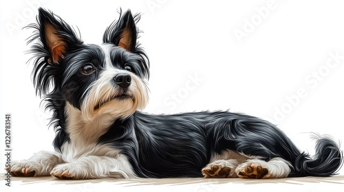 Cute black and white dog relaxing photo