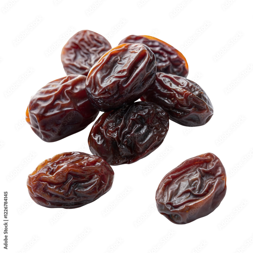 Raisins on food photography close-up, isolated on white or transparent background Raisins on food photography close-up, isolated on white or transparent background