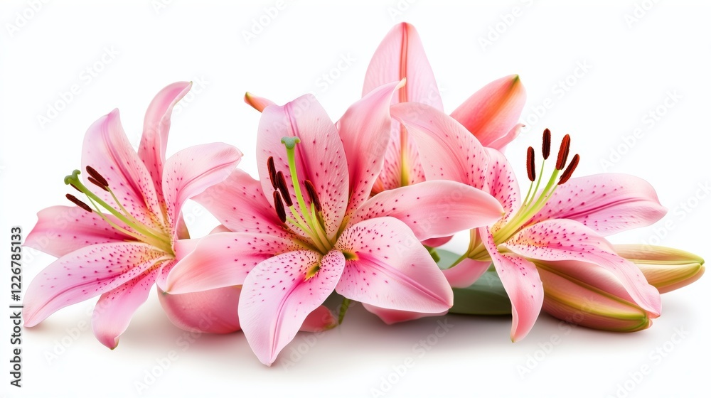 Fototapeta premium Set with beautiful lilies on white background