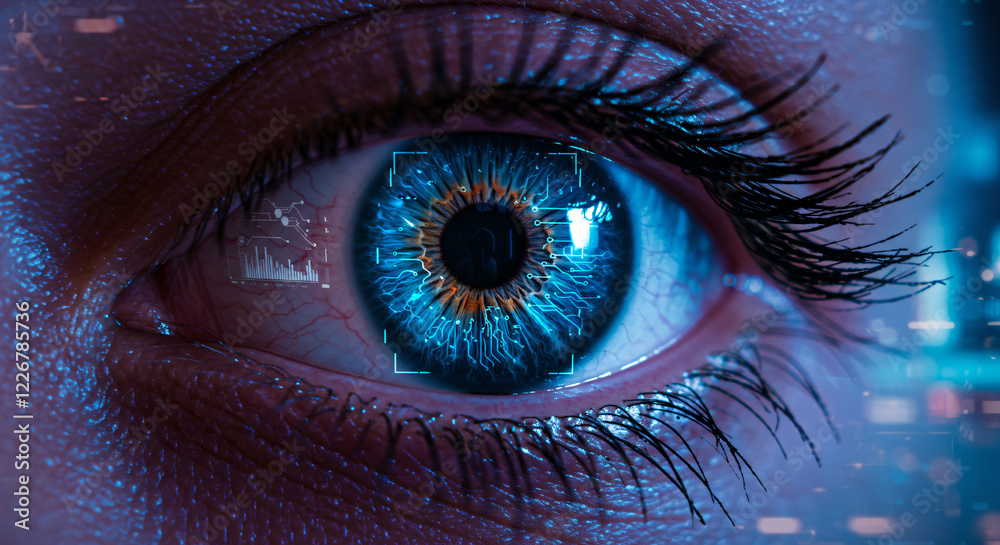 Obraz premium blue macro eye, technology, advancement, technology vision