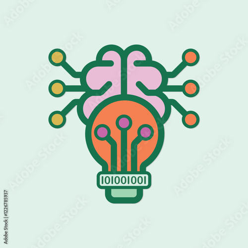 Artificial intelligence concept with a brain lightbulb and binary code illustration