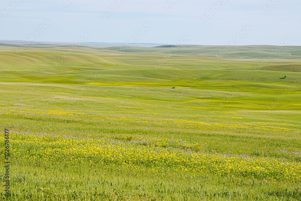 Rolling Hills in Bloom Rolling green hills covered in wildflowers stretching into the distance under a golden sunrise Rolling Hills in Bloom Rolling green hills covered in wildflowers stretching into the distance under a golden sunrise