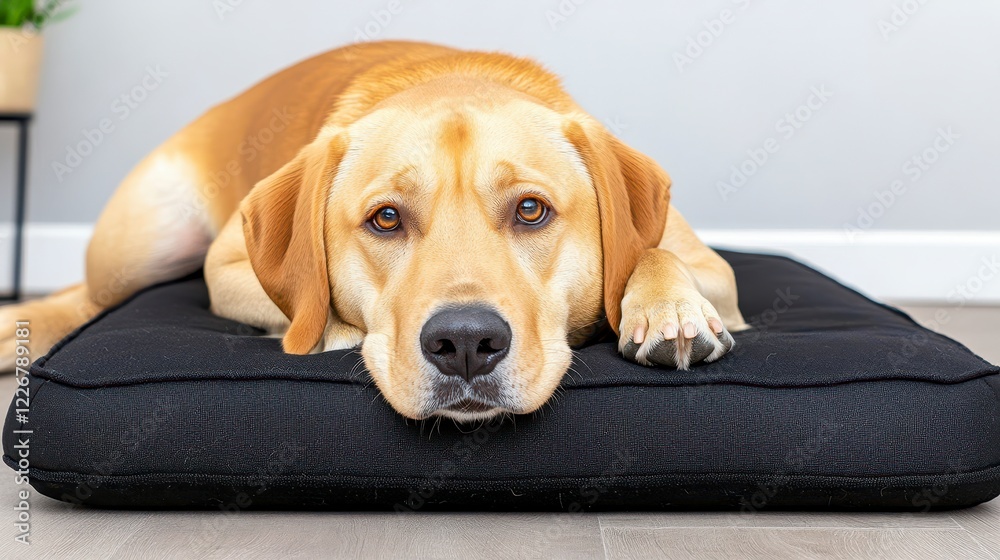 Dog Relaxing on Comfortable Pet Bed in Modern Home Setting Dog Relaxing on Comfortable Pet Bed in Modern Home Setting