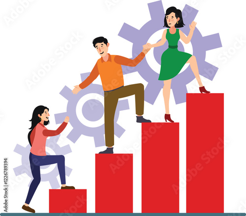 Teamwork Growth Success Collaboration Business Leadership Illustration A visual representation of business leadership, with people working together to grow and succeed.