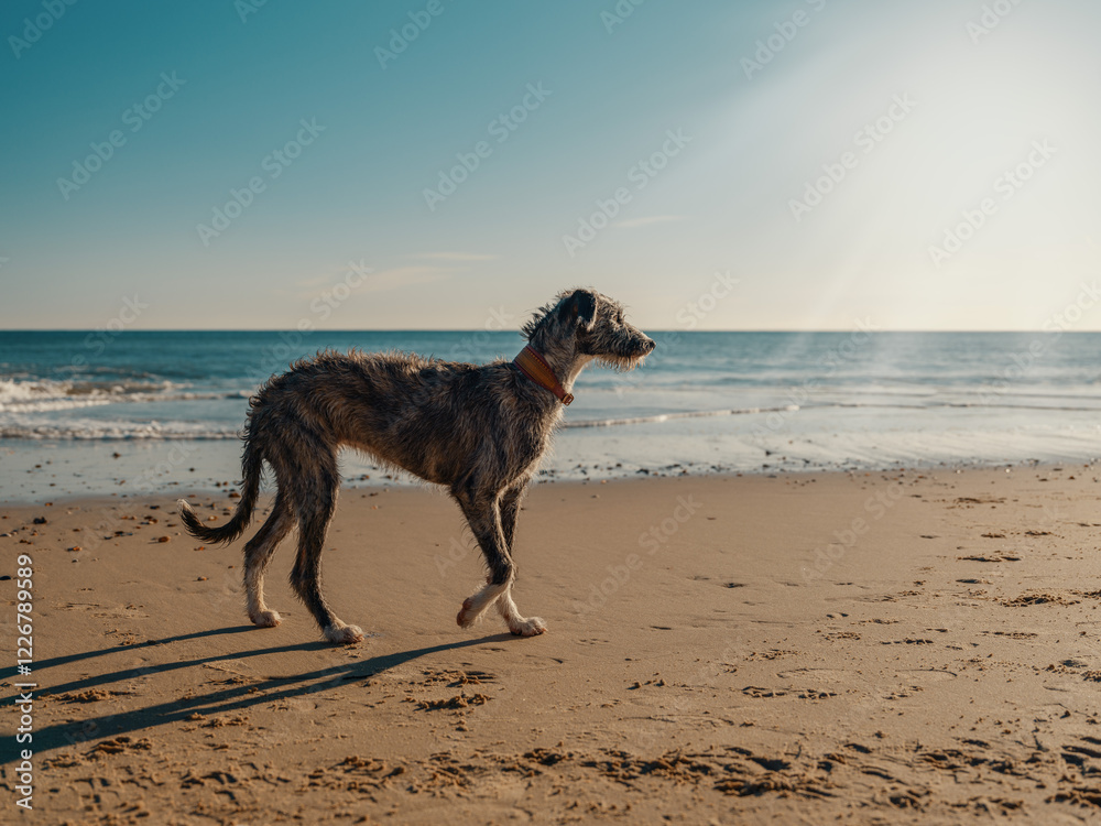 Irish Wolfhound - dog running on the beach Irish Wolfhound - dog running on the beach