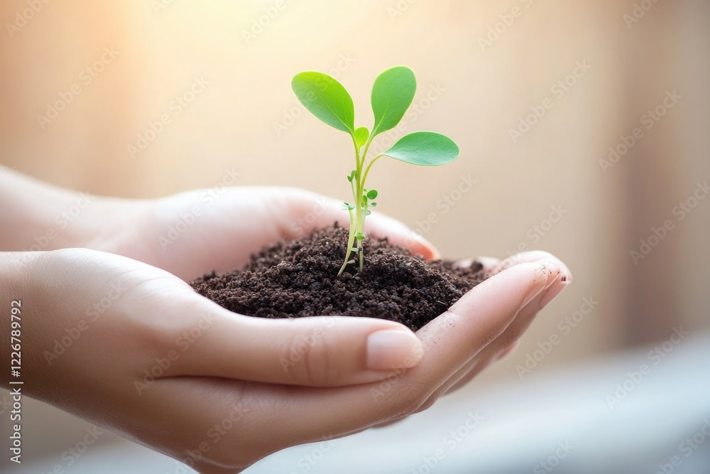 A person holds a small plant in their hands, suitable for a gardening or nature theme A person holds a small plant in their hands, suitable for a gardening or nature theme