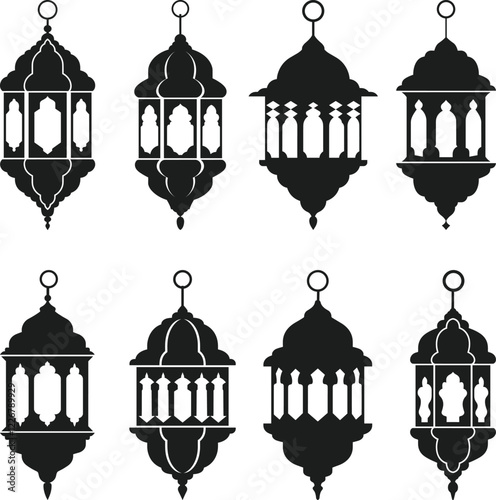 Islamic Lantern Silhouettes Set - Traditional Ramadan and Eid Vector Illustration