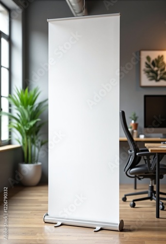 Blank roll up banner mockup on indoor office, mockup