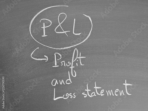 P&L - Writing of profit and loss statement formula on a blackboard