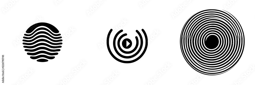 Unique abstract symbols showcasing different wave patterns and circular designs in a minimalistic style Unique abstract symbols showcasing different wave patterns and circular designs in a minimalistic style