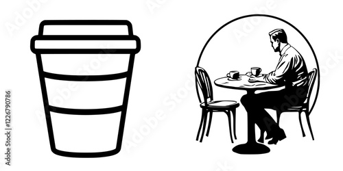 Coffee shop scene featuring a man enjoying a warm drink at a small table in a cozy atmosphere during a quiet afternoon