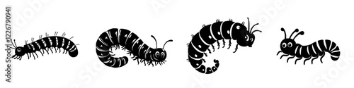 Different stages of caterpillar development shown in a simple black and white illustration