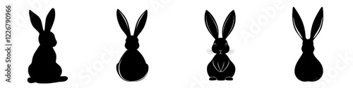 Various silhouettes of rabbits showcasing different poses against a white background during daylight hours photo