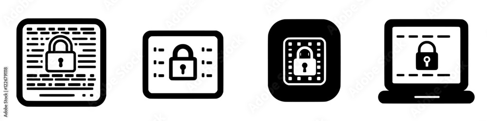 Digital security icons representing data protection and online safety measures for technology users across different devices Digital security icons representing data protection and online safety measures for technology users across different devices