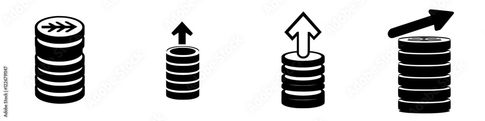 Graphic depiction of increasing financial progress through stacked coins Graphic depiction of increasing financial progress through stacked coins