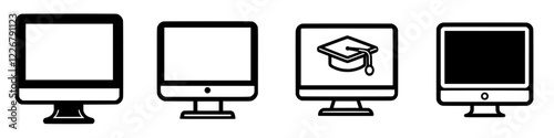 Icon set representing various computer screens for educational and technological purposes