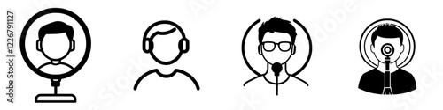 Diverse representations of people using headphones and microphones in a digital environment